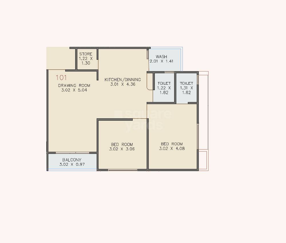 Floor plan of 2 BHK 1404 Sq. Ft. Apartment in Shree Malhar Residency, Ahmedabad
