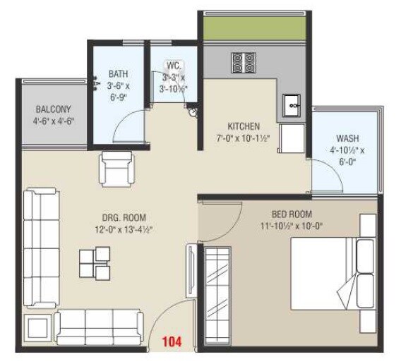 1 BHK 835 Sq. Ft. Apartment