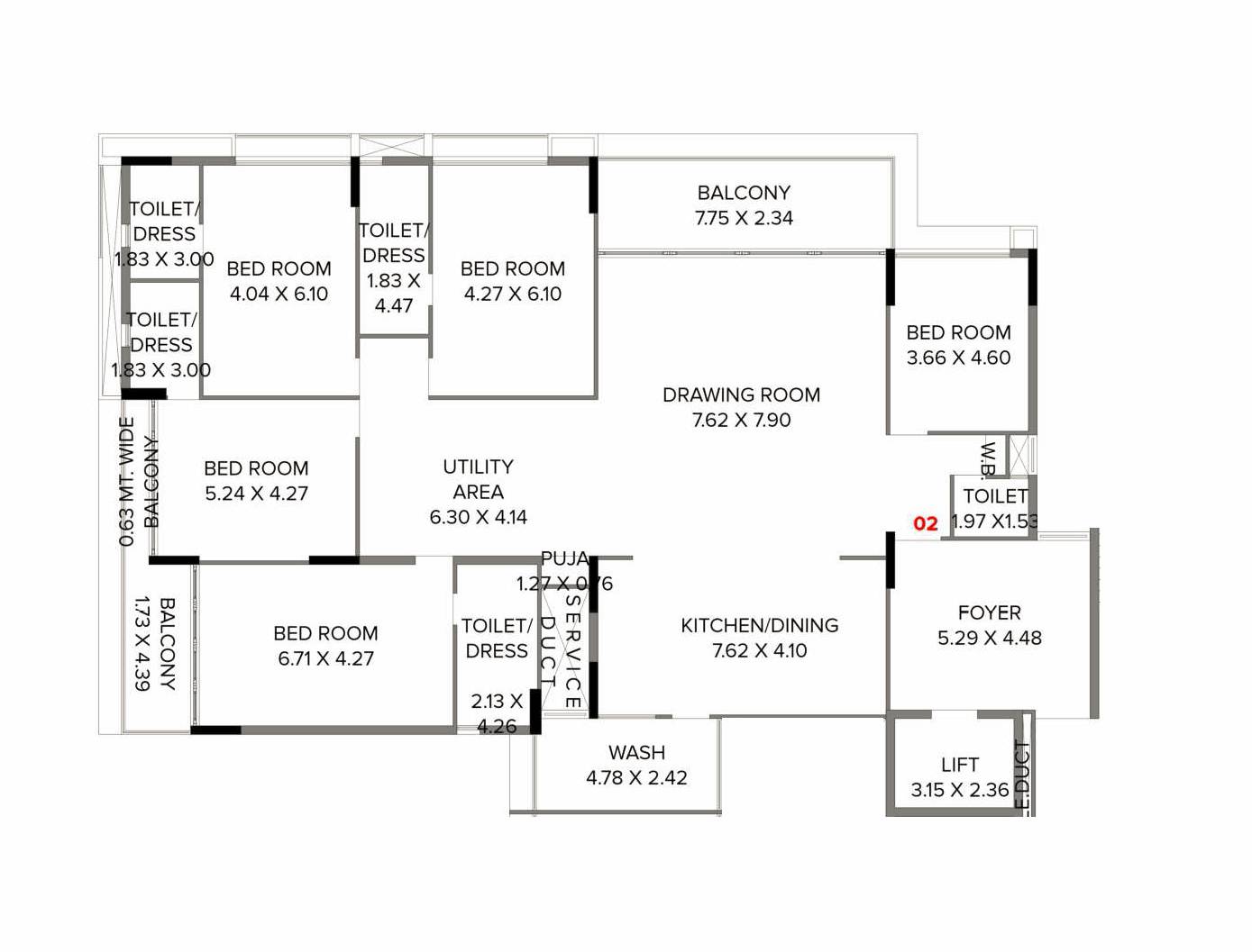 Floor plan of 4 BHK 3119 Sq. Ft. Apartment in Shree The White House, Ahmedabad