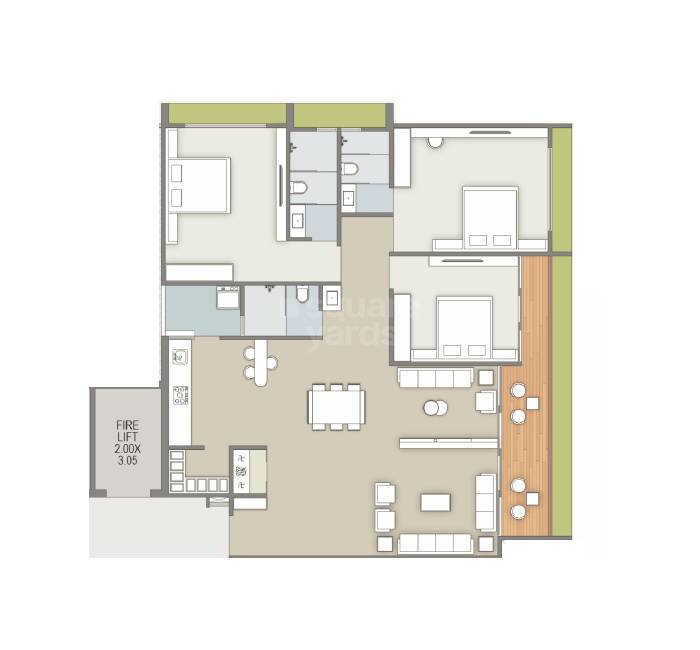 Floor plan of 3 BHK 1405 Sq. Ft. Apartment in Shreedhar Sharan, Ahmedabad