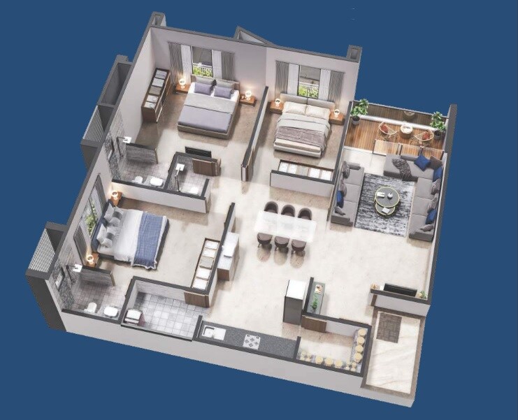 3 BHK 857 Sq. Ft. Apartment