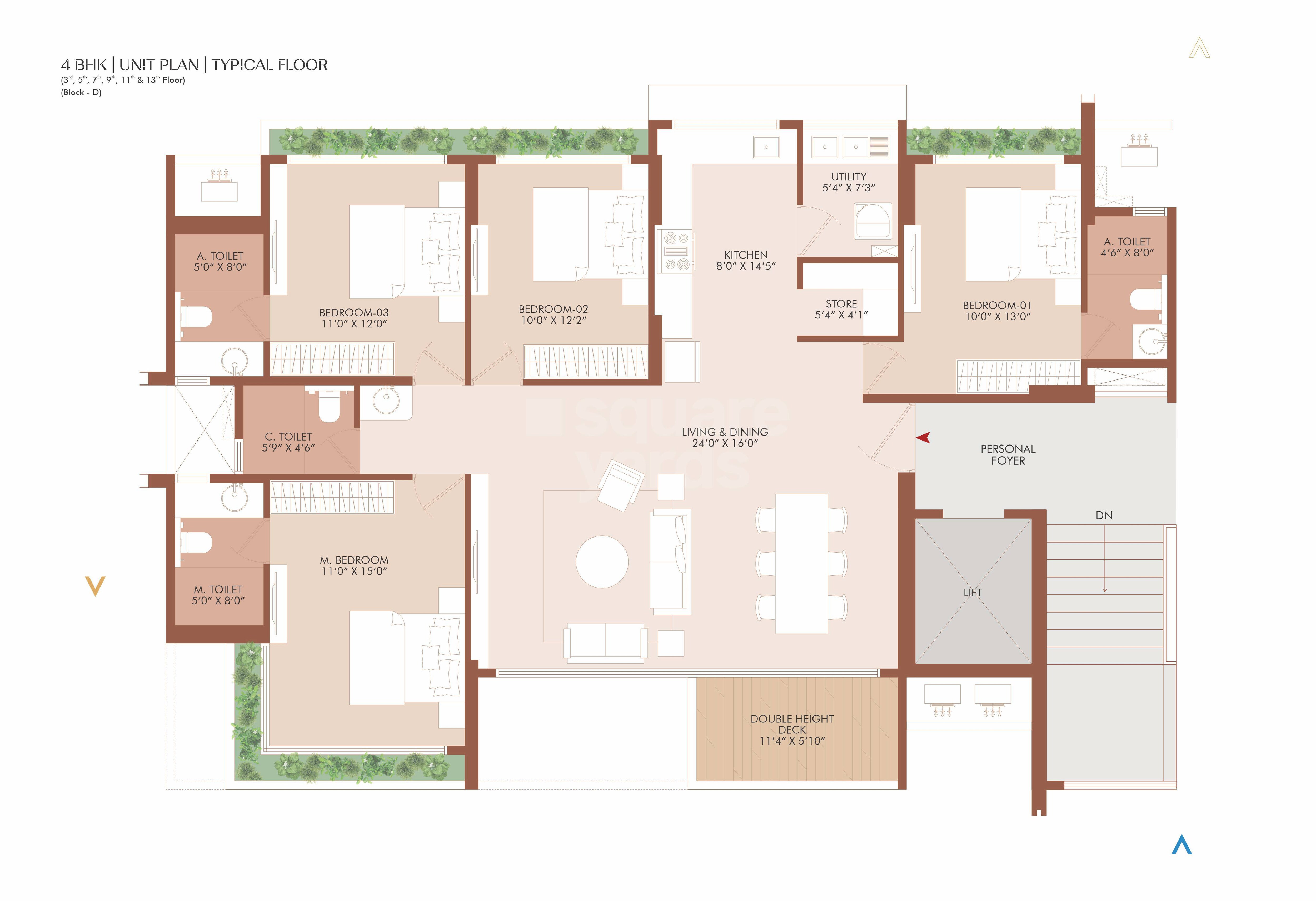 Floor plan of 4 BHK 2781 Sq. Ft. Apartment in Shreeji Anantara, Ahmedabad