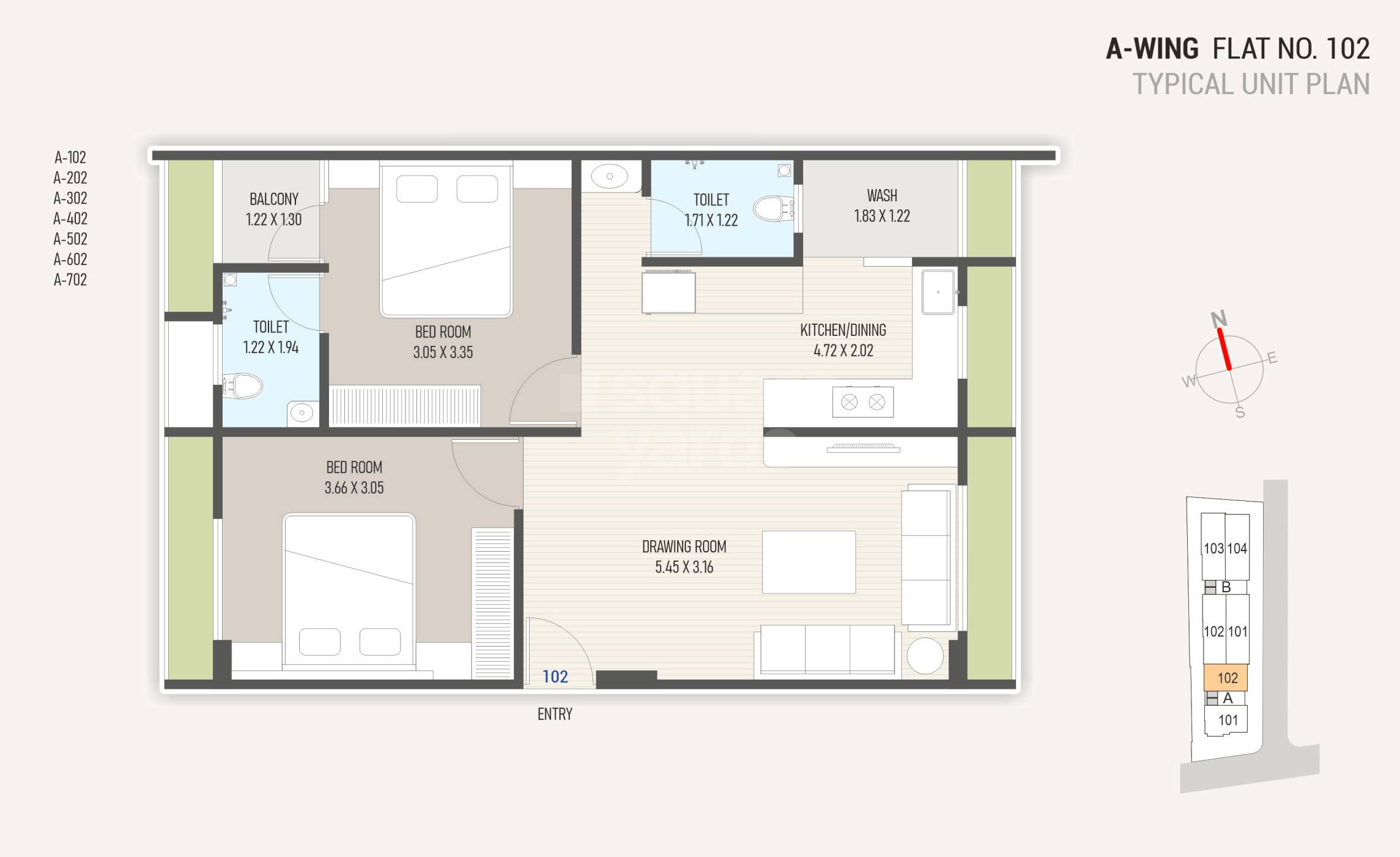 Floor plan of 2 BHK 638 Sq. Ft. Apartment in Shreeji Sampad Atul, Ahmedabad