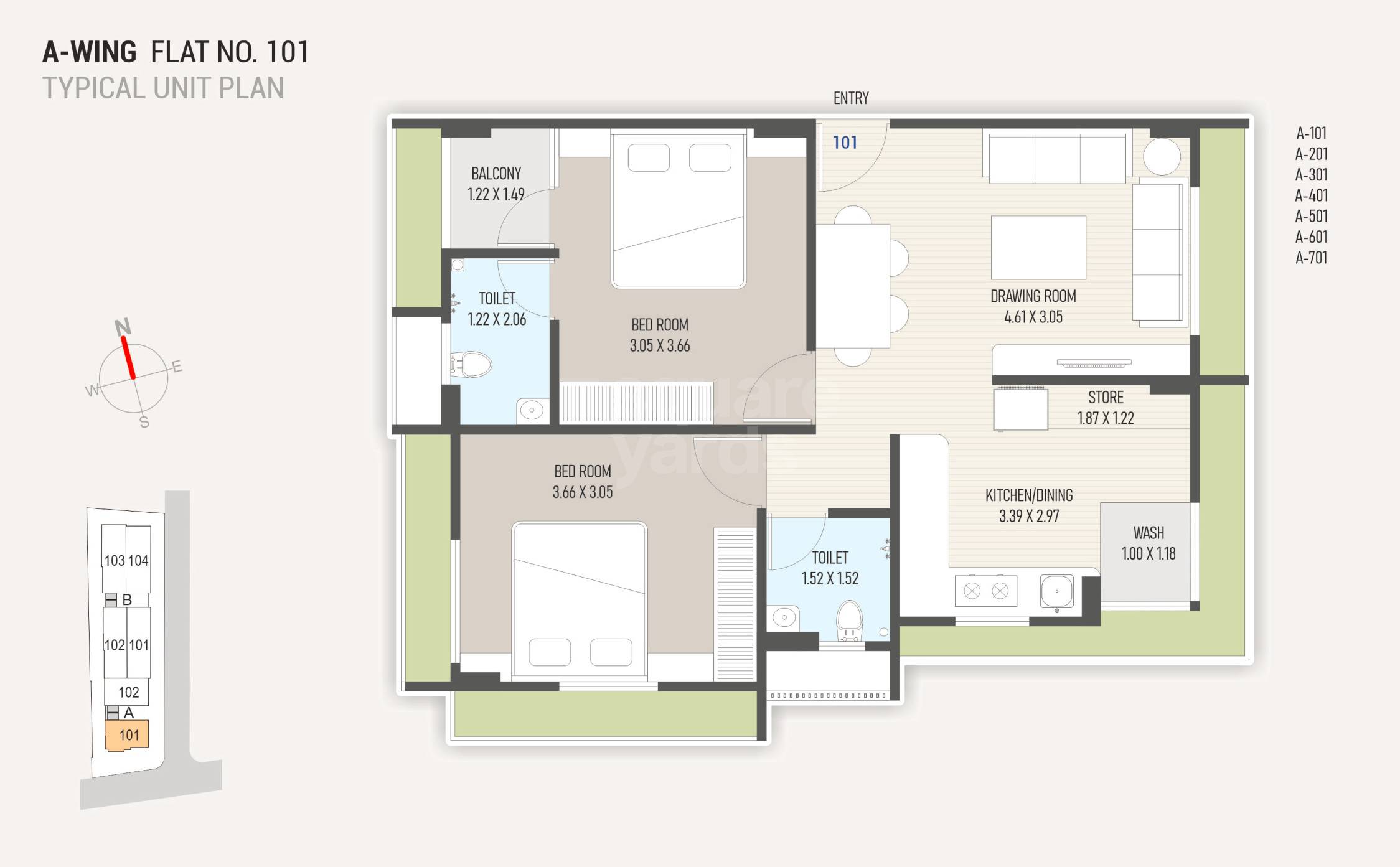 Floor plan of 2 BHK 641 Sq. Ft. Apartment in Shreeji Sampad Atul, Ahmedabad