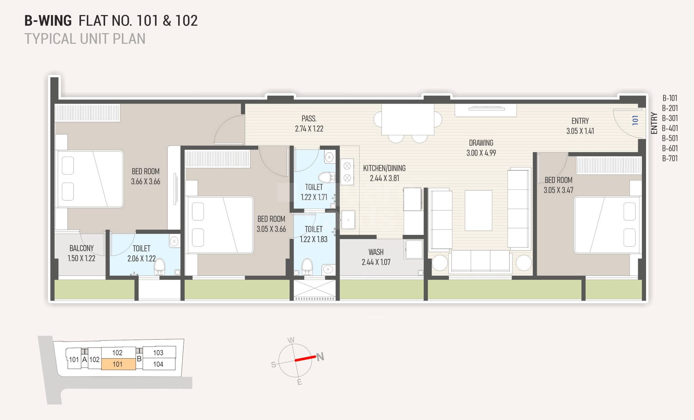 Floor plan of 3 BHK 912 Sq. Ft. Apartment in Shreeji Sampad Atul, Ahmedabad