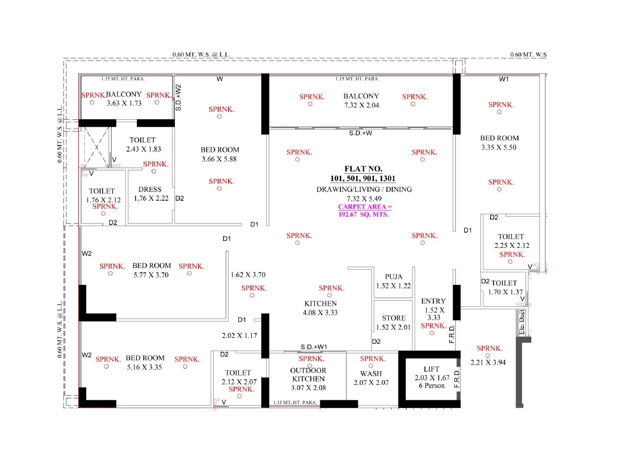 Floor plan of 4 BHK Apartment - 2074 sq. ft. in Shreekunj Virasat, Ahmedabad