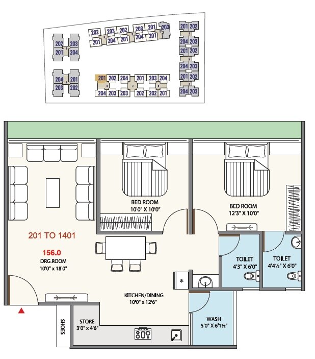 Floor plan of 2 BHK 1404 Sq. Ft. Apartment in Shreem Avdhesh, Ahmedabad