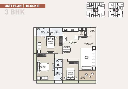 Floor plan of 3 BHK 1170 Sq. Ft. Apartment in Shreenath Shreeji Vihar, Ahmedabad