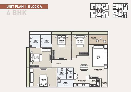 Floor plan of 4 BHK 1570 Sq. Ft. Apartment in Shreenath Shreeji Vihar, Ahmedabad