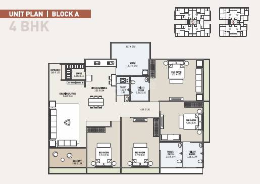 Floor plan of 4 BHK 1623 Sq. Ft. Apartment in Shreenath Shreeji Vihar, Ahmedabad
