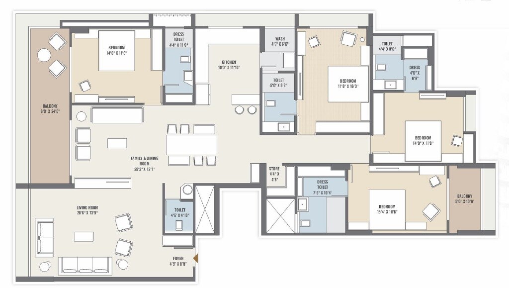 Floor plan of 4 BHK 4152 Sq. Ft. Apartment in Shreeram Laurels, Ahmedabad