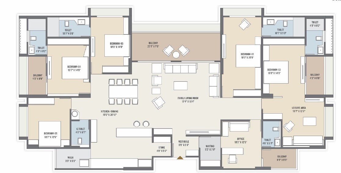 Floor plan of 5 BHK 5082 Sq. Ft. Apartment in Shreeram Laurels, Ahmedabad
