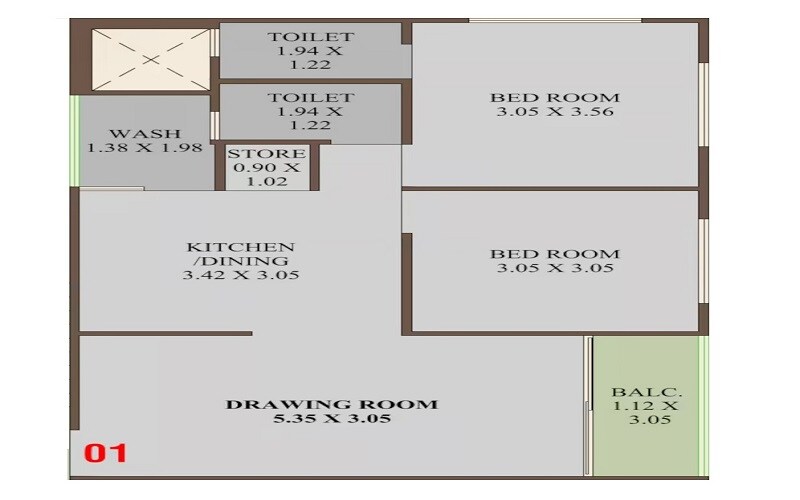 Floor plan of 2 BHK 589 Sq. Ft. Apartment in Shubh Labh Heights, Ahmedabad