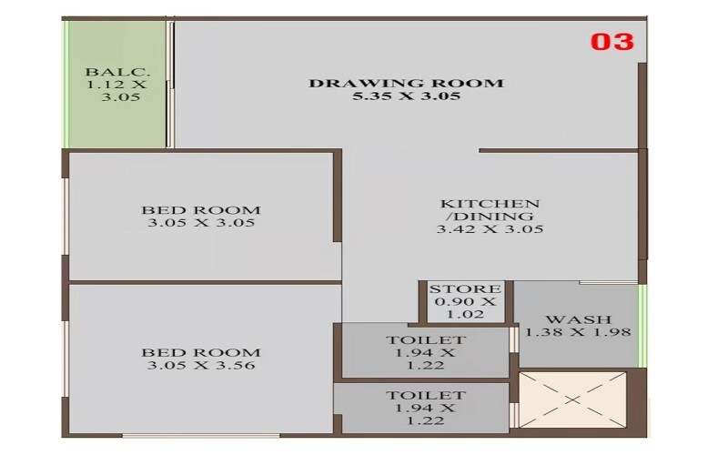 Floor plan of 2 BHK 605 Sq. Ft. Apartment in Shubh Labh Heights, Ahmedabad