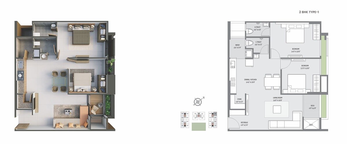 2 BHK 1260 Sq. Ft. Apartment