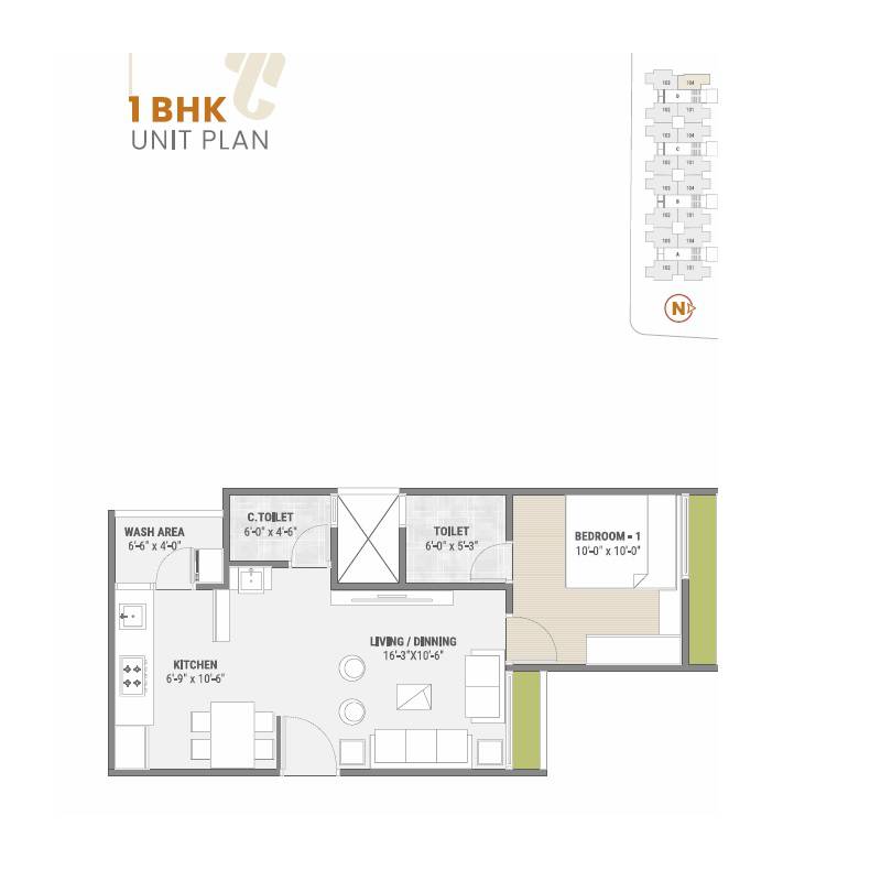 Floor plan of 1 BHK 412 Sq. Ft. Apartment in Siddhi 222, Ahmedabad