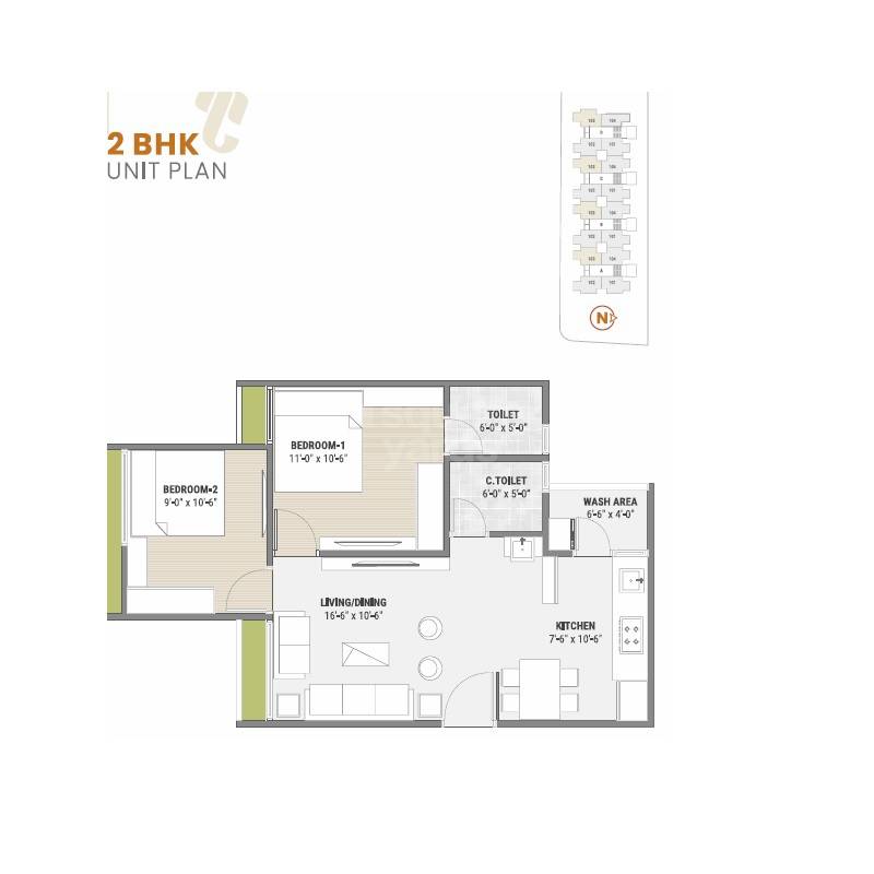 Floor plan of 2 BHK 537 Sq. Ft. Apartment in Siddhi 222, Ahmedabad