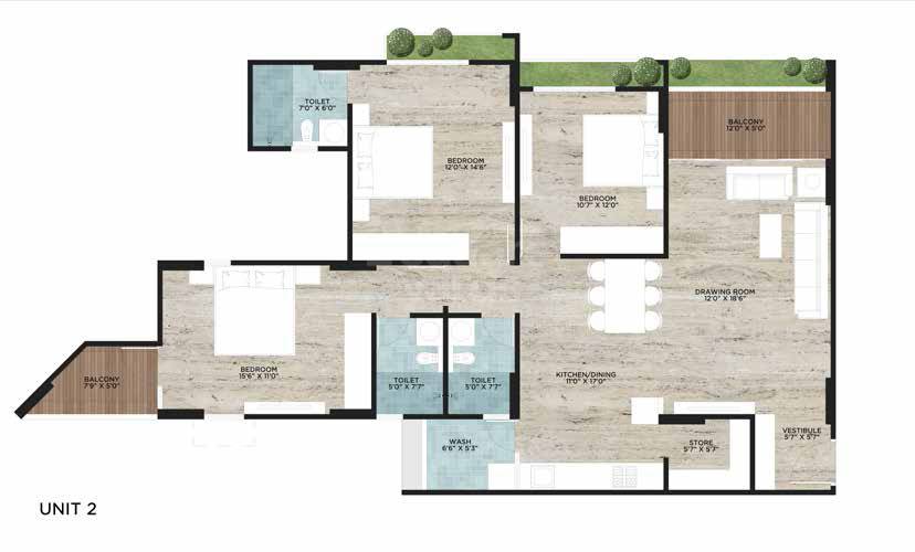 Floor plan of 3 BHK 1152 Sq. Ft. Apartment in Siddhi Aarohi Avinya, Ahmedabad