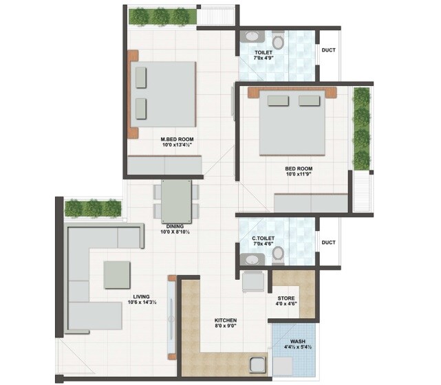 Floor plan of 2 BHK 1092 Sq. Ft. Apartment in Siddhi Aarohi Pratistha, Ahmedabad