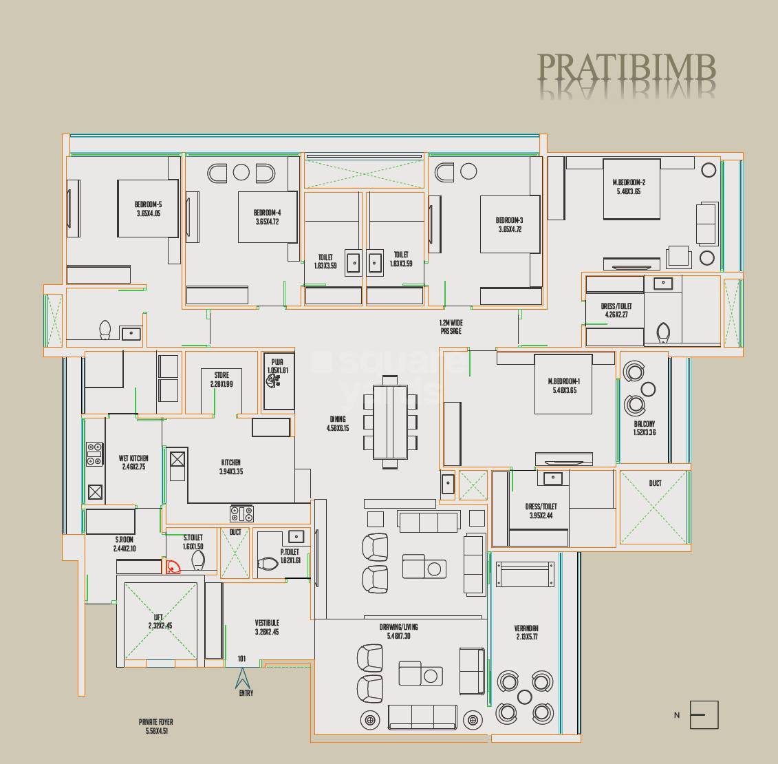 Floor plan of 5 BHK 3721 Sq. Ft. Apartment in Siddhi Pratibimb, Ahmedabad
