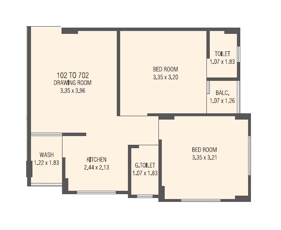 Floor plan of 2 BHK 517 Sq. Ft. Apartment in Siddhi Shantam Avenue, Ahmedabad