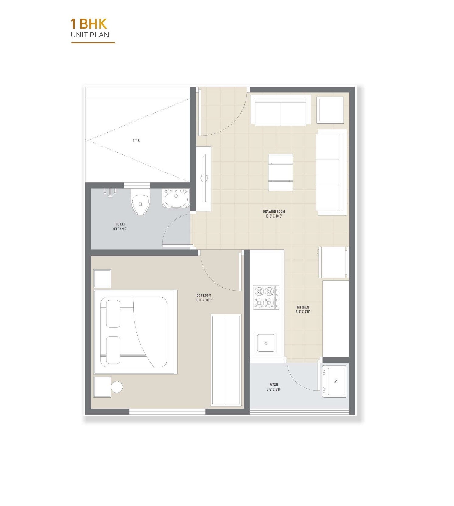 Floor plan of 1 BHK 286 Sq. Ft. Apartment in Signature Sarvasva, Ahmedabad