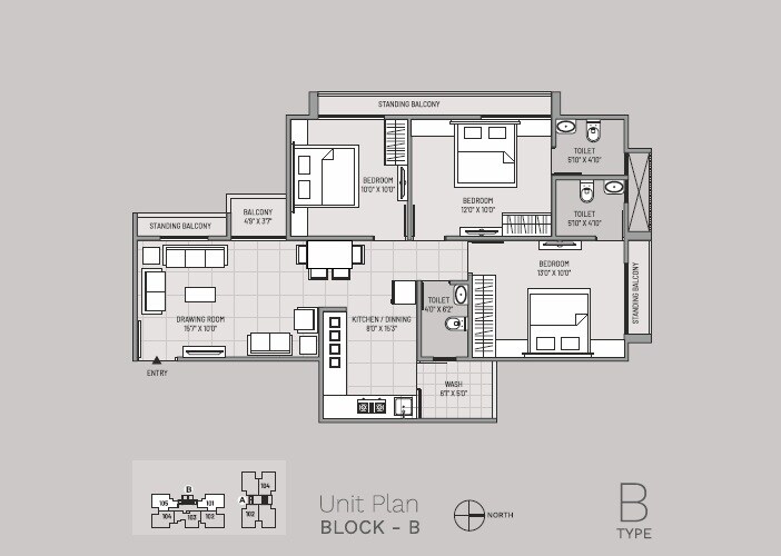 Floor plan of 3 BHK 1760 Sq. Ft. Apartment in SK Shivana Aurum, Ahmedabad