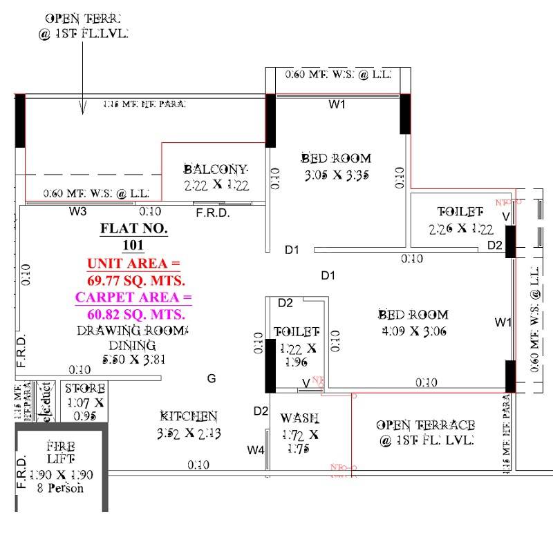Floor plan of 2 BHK 655 Sq. Ft. Apartment in Sneh Sunrise Skyz, Ahmedabad