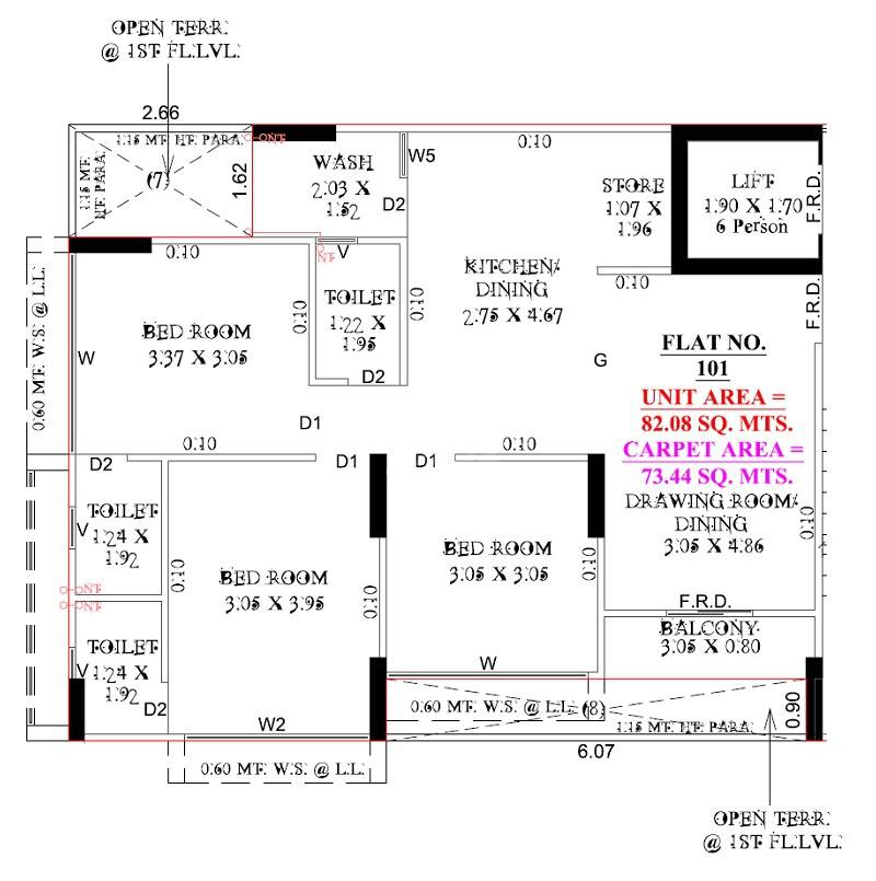 Floor plan of 3 BHK 790 Sq. Ft. Apartment in Sneh Sunrise Skyz, Ahmedabad
