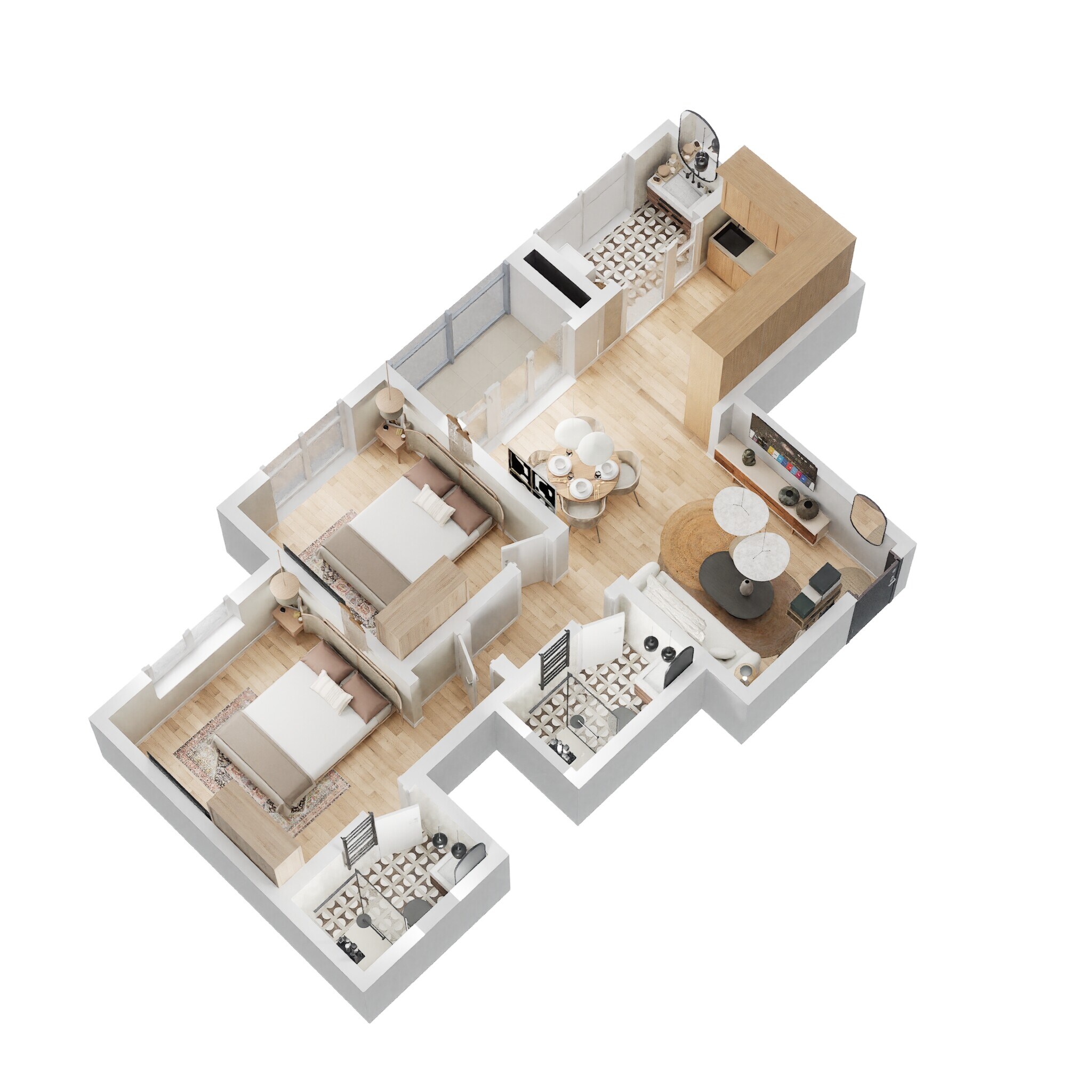 Floor plan of 2 BHK 1095 Sq. Ft. Apartment in Sobha Dream Heights, Ahmedabad