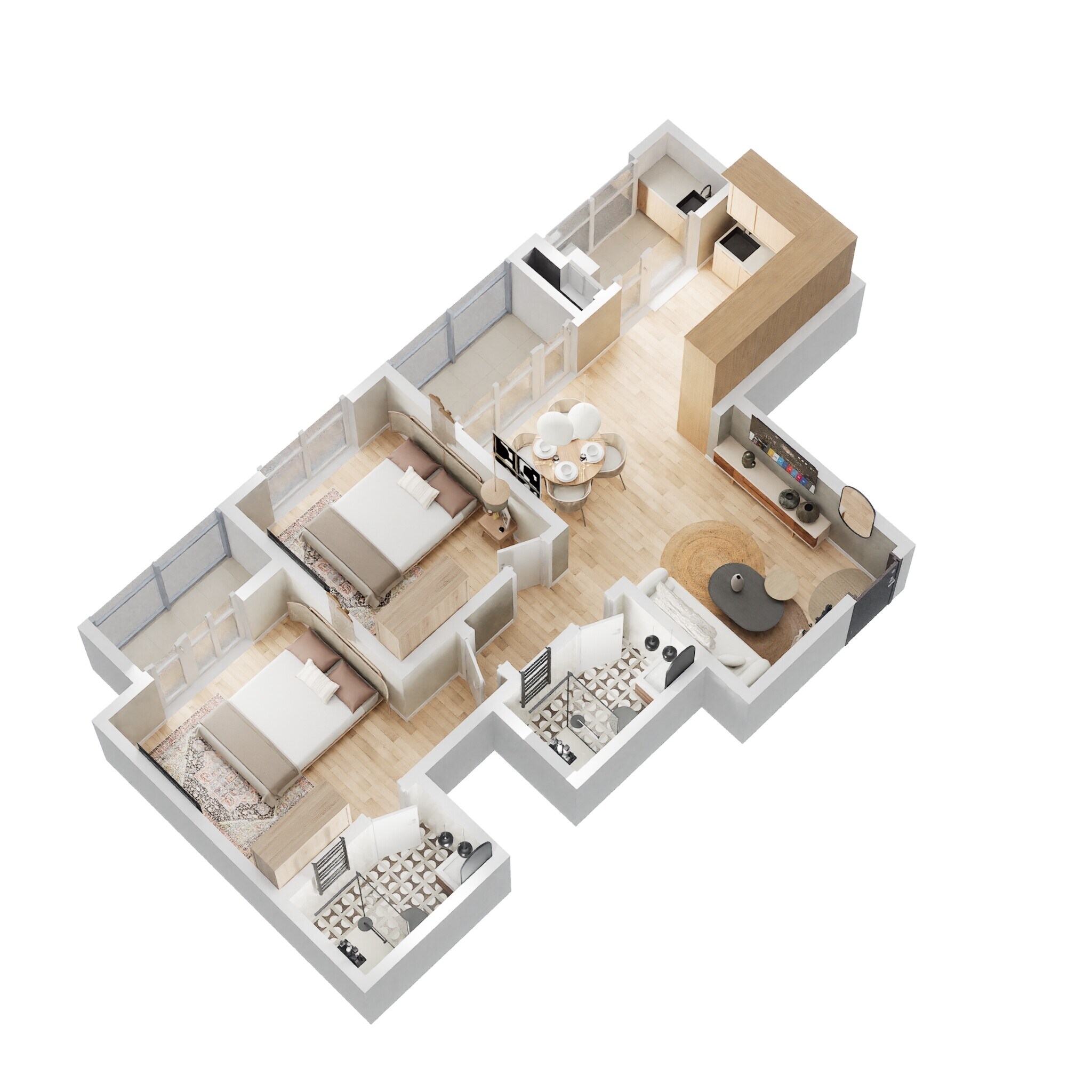 Floor plan of 2 BHK 1135 Sq. Ft. Apartment in Sobha Dream Heights, Ahmedabad