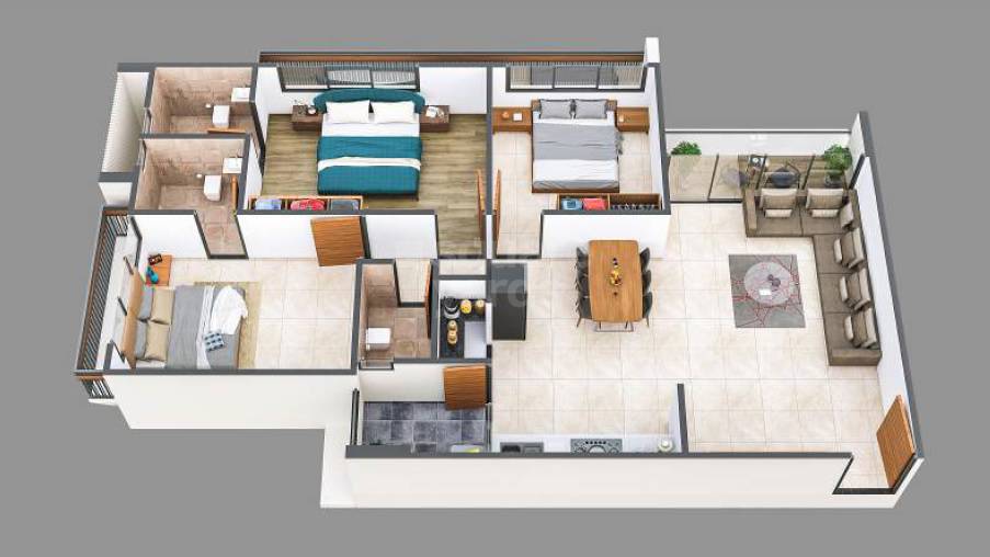 Floor plan of 3 BHK 1890 Sq. Ft. Apartment in Somnath Viva Luxuria, Ahmedabad