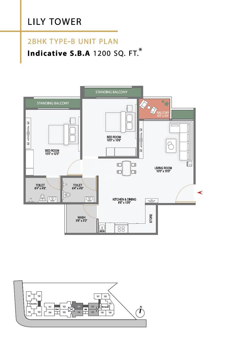 2 BHK 1200 Sq. Ft. Apartment