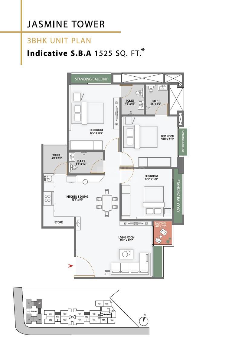 3 BHK 1525 Sq. Ft. Apartment