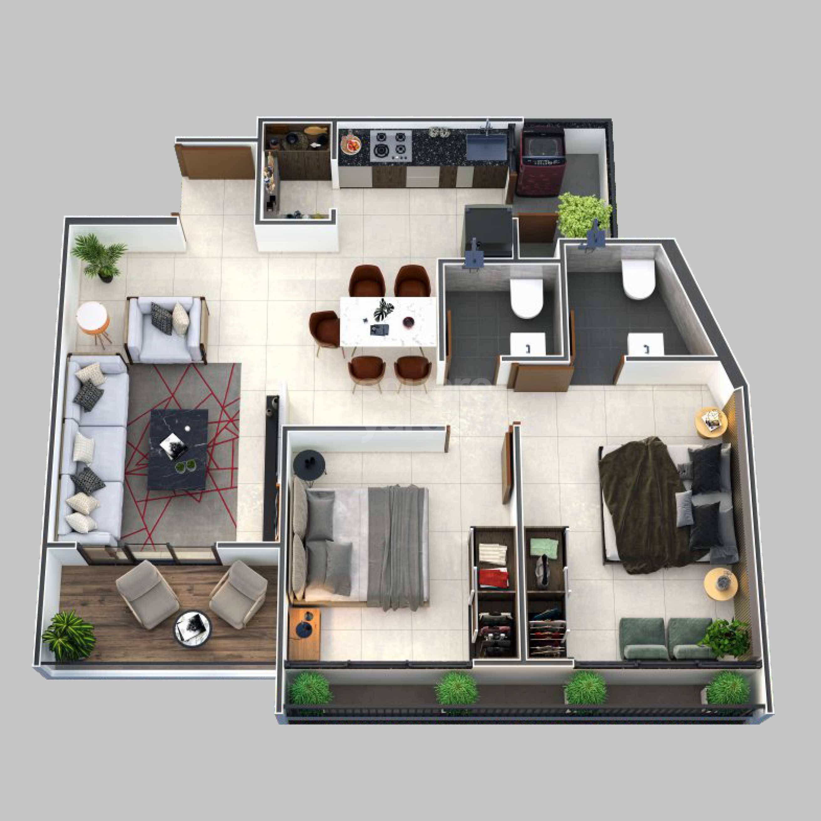 Floor plan of 2 BHK 1356 Sq. Ft. Apartment in Stavik Heights, Ahmedabad