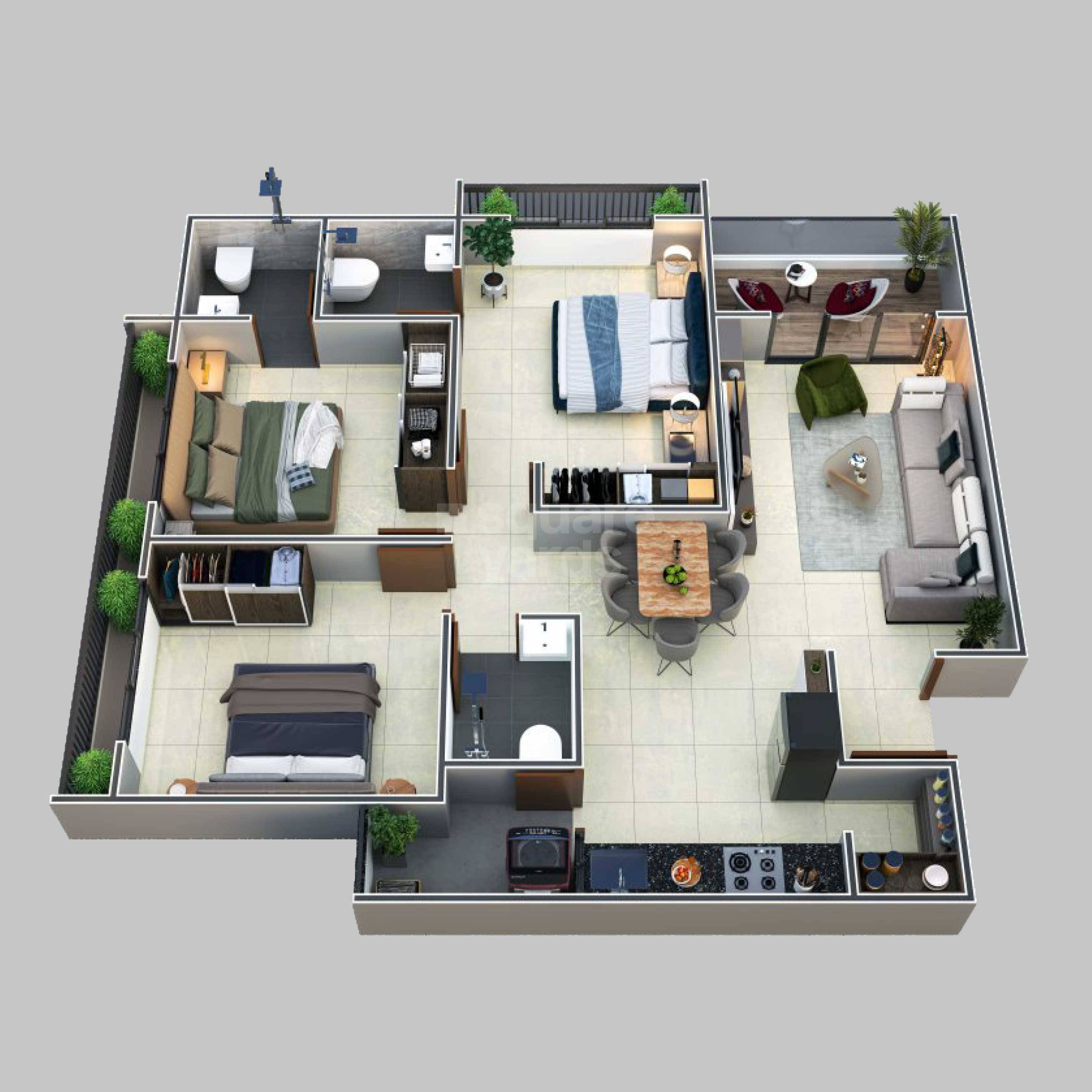Floor plan of 3 BHK 1667 Sq. Ft. Apartment in Stavik Heights, Ahmedabad