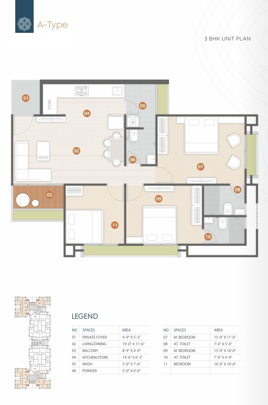 Floor plan of 3 BHK 1761 Sq. Ft. Apartment in Sukirti 54, Ahmedabad