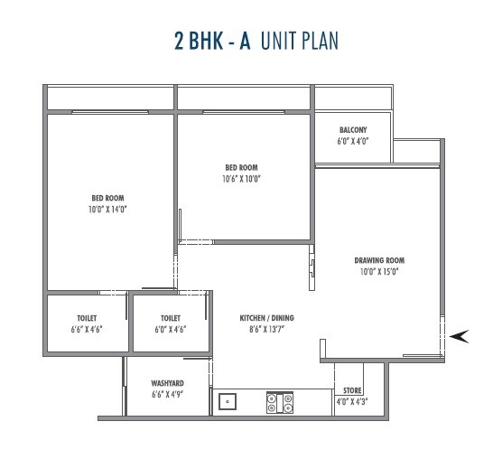 Floor plan of 2 BHK 712 Sq. Ft. Apartment in Sun Atmosphere, Ahmedabad