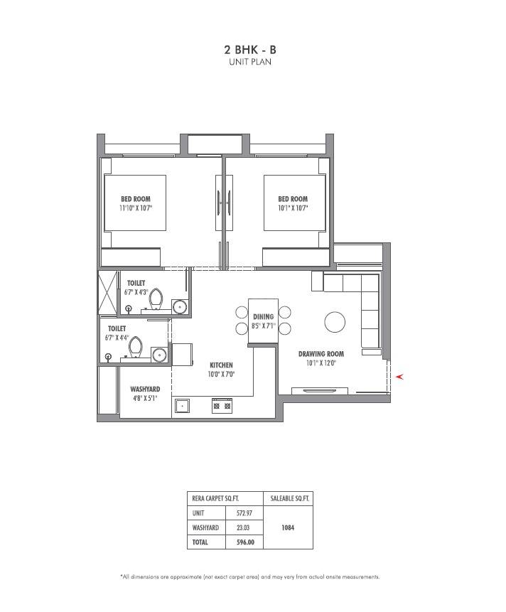 2 BHK 596 Sq. Ft. Apartment