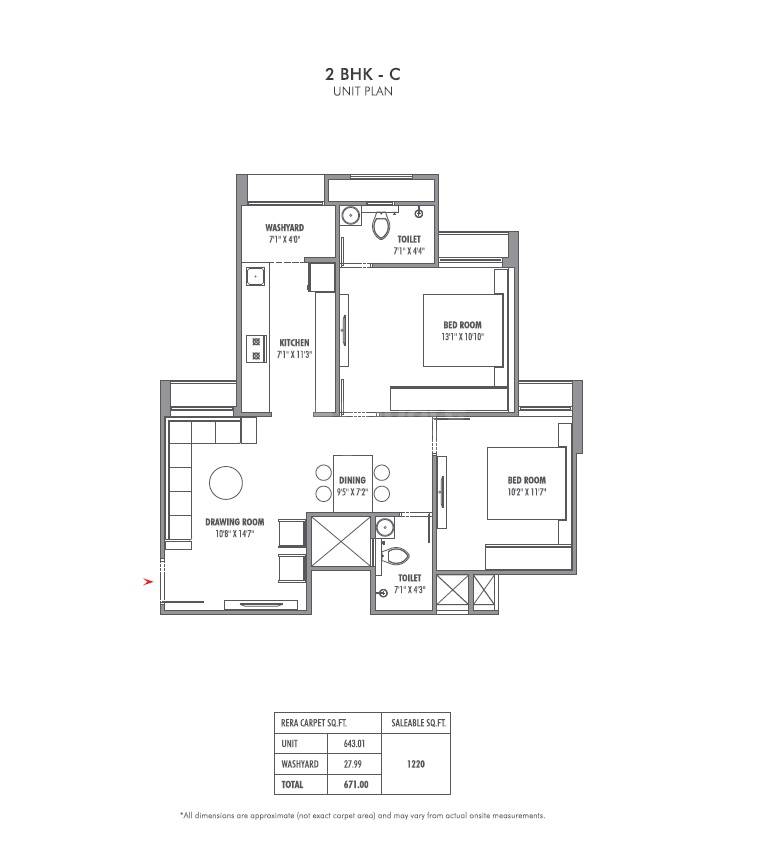2 BHK 671 Sq. Ft. Apartment