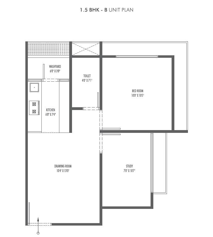 Floor plan of 1 BHK 783 Sq. Ft. Apartment in Sun Rising Homes, Ahmedabad