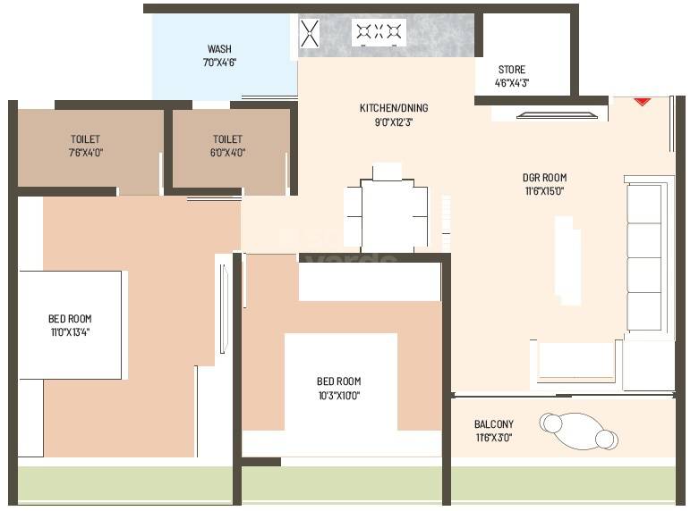 2 BHK 609 Sq. Ft. Apartment in Sunrise Exotica