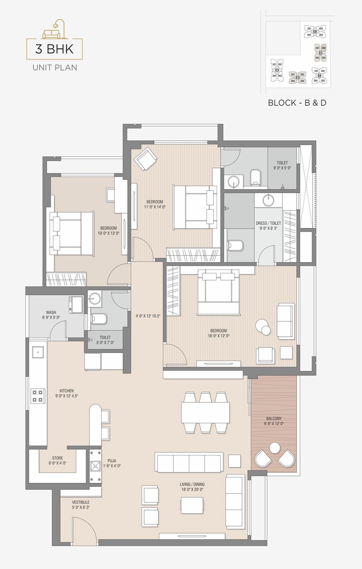 Floor plan of 3 BHK 2645 Sq. Ft. Apartment in Super Shaligram, Ahmedabad