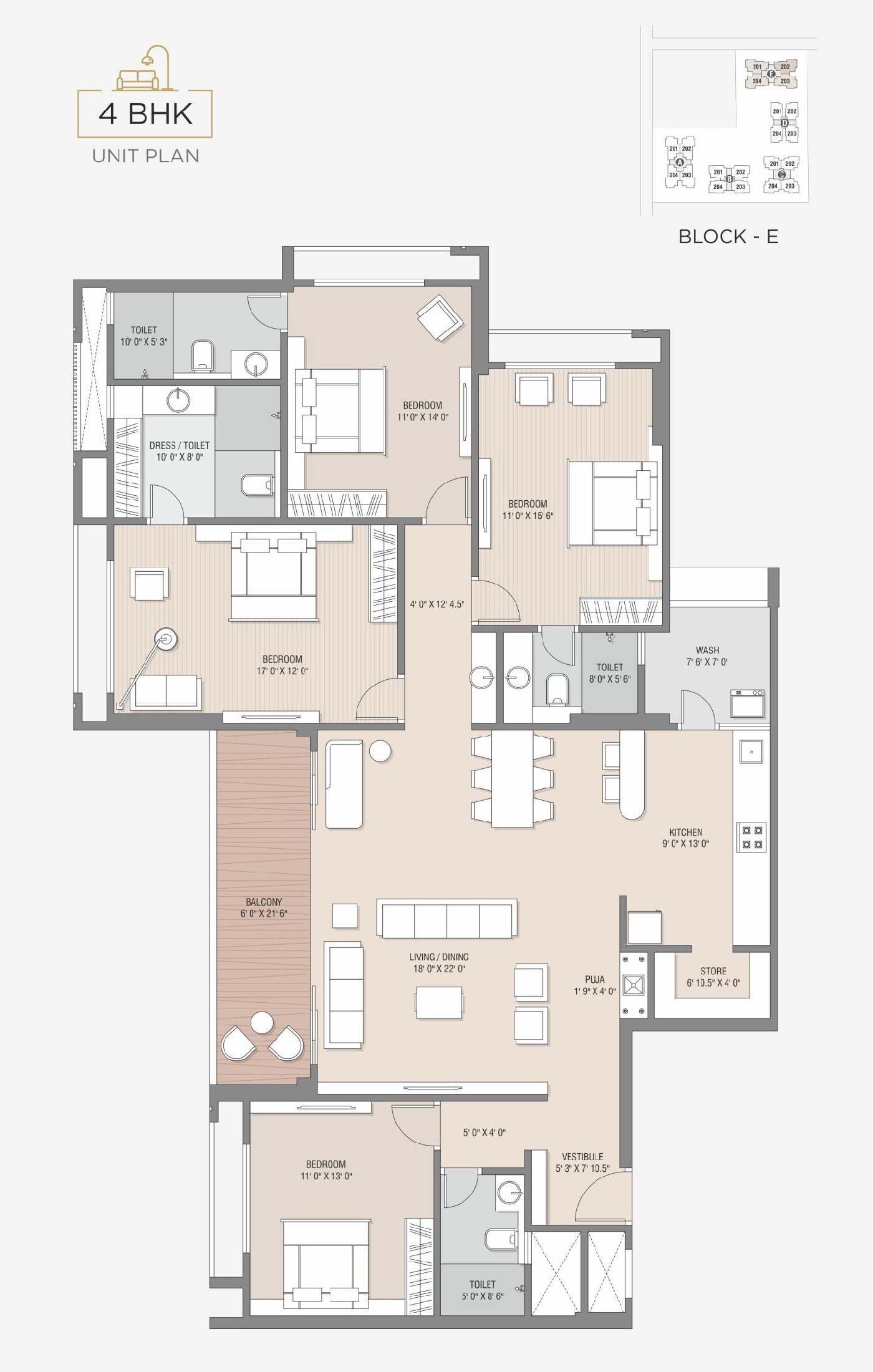 Floor plan of 4 BHK 3445 Sq. Ft. Apartment in Super Shaligram, Ahmedabad