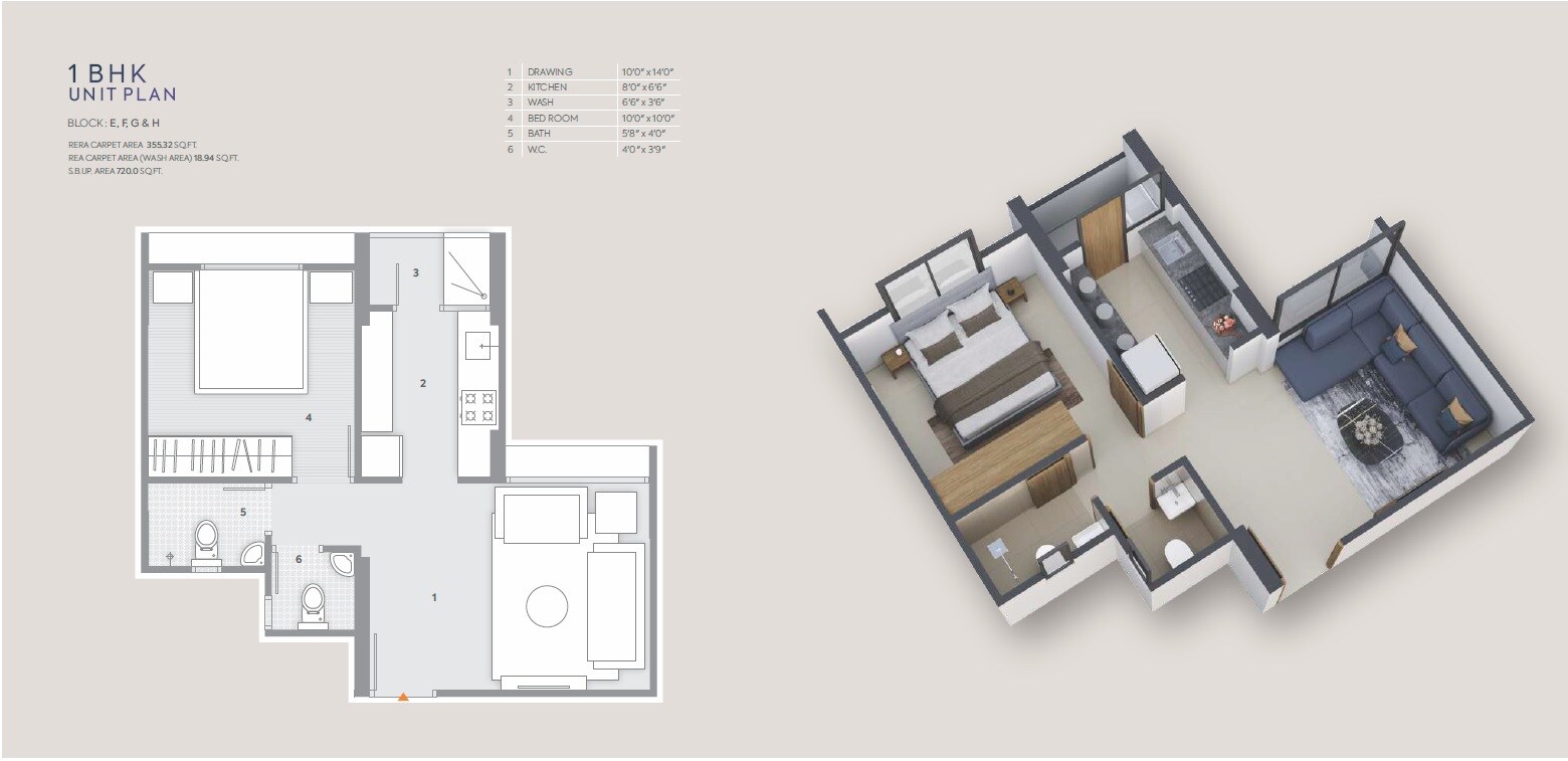 Floor plan of 1 BHK 720 Sq. Ft. Apartment in Supercity Joy, Ahmedabad