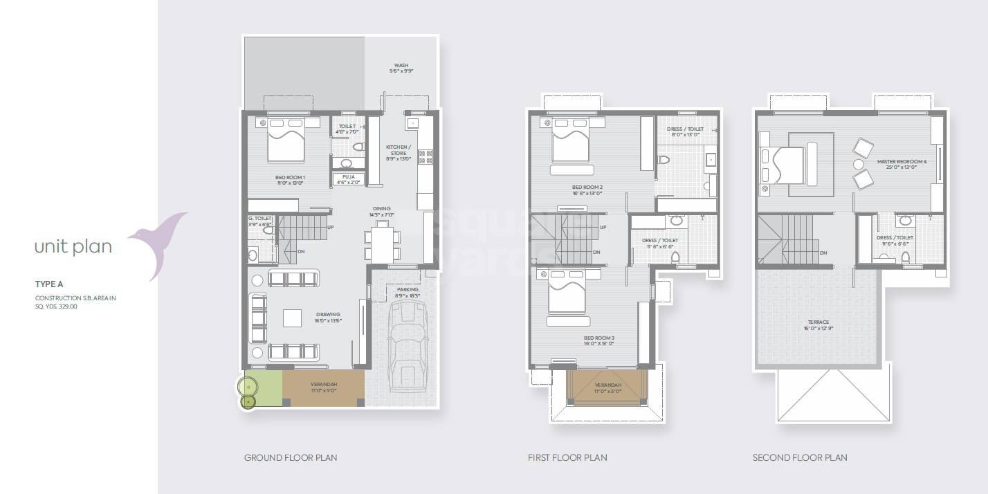 Floor plan of 4 BHK 2961 Sq. Ft. Villa in Supercity Lifestyle Township, Ahmedabad