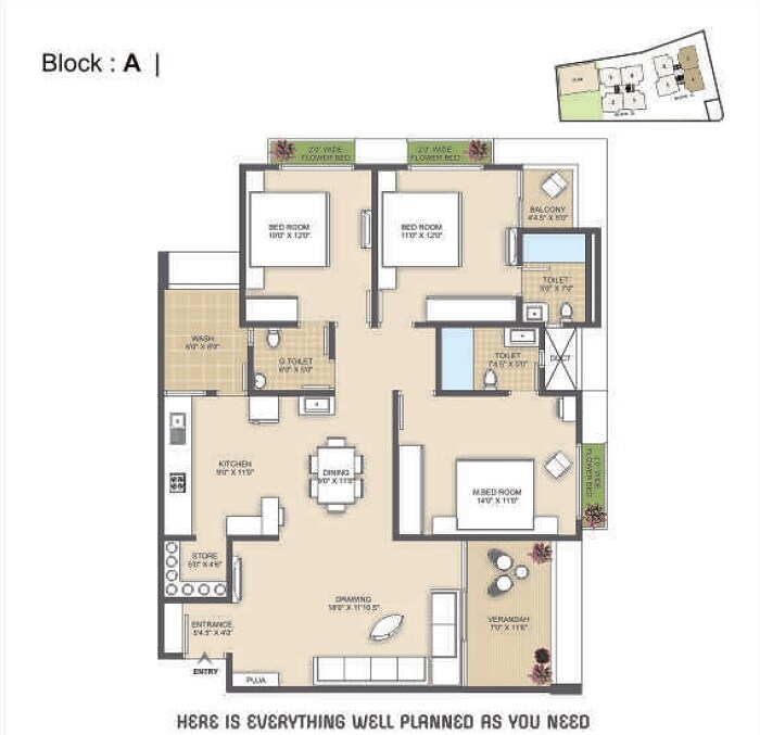 Floor plan of 3 BHK 2115 Sq. Ft. Apartment in Surya Kutir, Ahmedabad