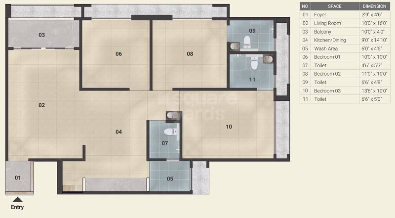 Floor plan of 3 BHK 1773 Sq. Ft. Apartment in Suryam Arnath, Ahmedabad