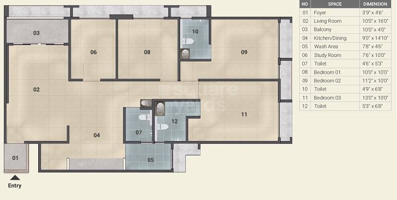 Floor plan of 3 BHK 2043 Sq. Ft. Apartment in Suryam Arnath, Ahmedabad