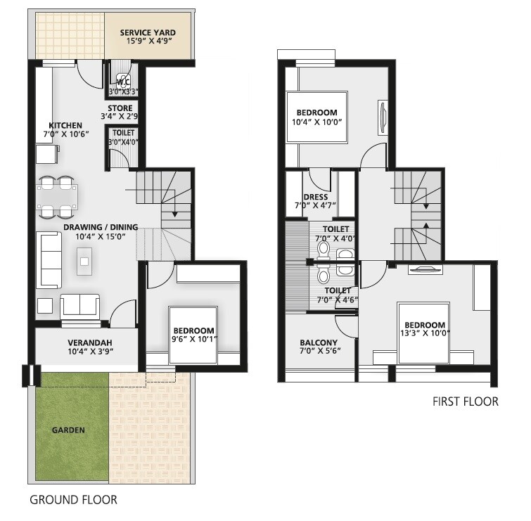 Floor plan of 3 BHK 1350 Sq. Ft. Villa in Suryan Hope Town, Ahmedabad